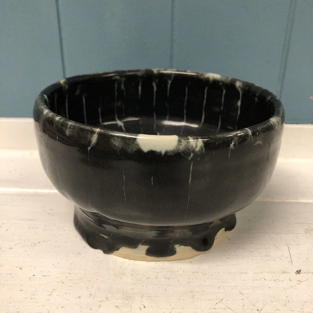 Oribe yaki ware Japanese‎ matcha bowl Raku yaki Rikyu Fuku Kuro Raku Drip Glaze
